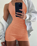 2 Pieces Outfits U Neck Button Front Sleeveless Ribbed Tank Top and Shorts Set