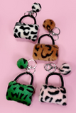 Pink Plush Animal Print Mini Bag Keychain