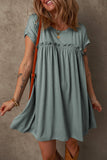 Mist Green Frilled Gathered Seam Round Neck T Shirt Dress