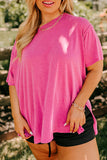 Coral Plus Size Solid Color Drop Shoulder Side Split T Shirt