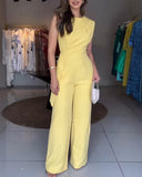 Sleeveless Ruched Irregular Jumpsuit With Pockets