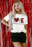 White Valentine LOVE Heart Shape Crew Neck Graphic Tee