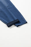 Navy Blue Skinny Elastic Waist Ankle Length Mid Waist Jeggings with Pockets