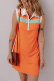 Russet Orange Colorblock Sleeveless Quarter Zip Collared Athletic Mini Dress