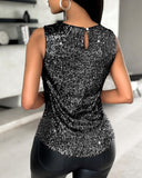 Allover Sequin Round Neck Tank Top