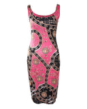 Denim Look Print Sleeveless U Neck Bodycon Dress
