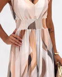 Colorblock V Neck Ruched Strap Sleeveless Jumpsuit Casual Waist Shirred Wide Leg Romper