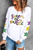 White Sequin queen of party Graphic Star Sleeve Pullover Sweatshirt