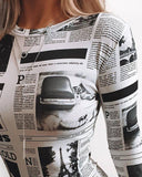 Newspaper Print Long Sleeve Bodysuit