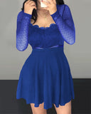 Dot Mesh Ruffles Long Sleeve Dress