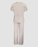 2 Pieces Outfit Lace Trim Round Neck Knit Top and Casual Drawstring Pants Set with Pockets