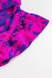 Rose Floral Print Collared Button Neckline Flutter Sleeve Blouse
