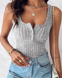 U Neck Snap Button Ribbed Tank Top