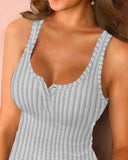 U Neck Snap Button Ribbed Tank Top