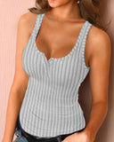 U Neck Snap Button Ribbed Tank Top