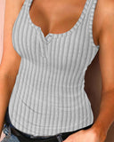 U Neck Snap Button Ribbed Tank Top