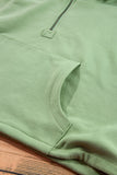 Smoke Green Fleece Lined Half Zipper Kangaroo Pockets Loose Hoodie