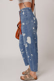 Ashleigh Blue Ripped Splattering Paint Rope Waist Cropped Straight Jeans