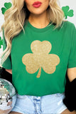 Bright Green Glitter Clover Printed St Patricks Day T Shirt