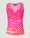 Zebra Stripe Print Ombre Button Front Tank Top