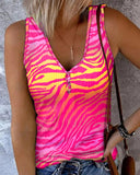 Zebra Stripe Print Ombre Button Front Tank Top