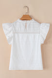 White Lace Neckline Flutter Sleeve Eyelets Blouse