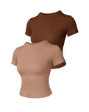 2 Pack O neck Short Sleeve Skinny Ribbed T Shirt