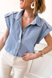 Dusk Blue Denim Pinup Folded Cap Sleeve Shirt