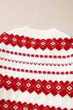 White Western Geometric Patterned Crew Neck Loose Sweater