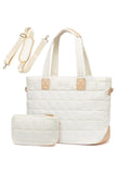 White Quilted Patchwork Large Tote Bag and Clutch 2pcs Set