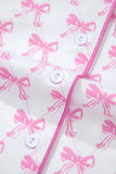 Pink Bowknot Printed Short Sleeve and Ruffled Shorts Valentines Pajama Set