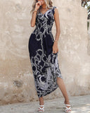 Tribal Plants Print Sleeveless Maxi Dress