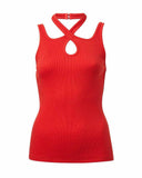 Criss Cross Asymmetrical Neck Ribbed Tank Top