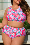 Rose Plus Size Floral Print Twisted High Waist Bikini Set