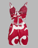 Floral Print Spaghetti Strap Hollow out Romper Casual Slim Fit Dress Jumpsuit