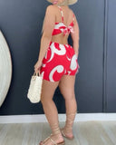 Floral Print Spaghetti Strap Hollow out Romper Casual Slim Fit Dress Jumpsuit