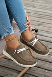 Coffee Solid Ribbed Criss Cross Slip On Casual Shoes