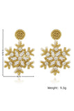 Gold Christmas Snowflake Rhinestone Rice Beaded Drop Earrings