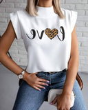 Heart Cheetah Letter Print Top