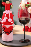 Racing Red Valentine Pattern Knitted Bow Knot Decor Wine Bottle Sleeve