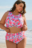 Rose Plus Size Floral Print Twisted High Waist Bikini Set