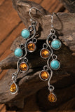 Silvery Turquoise Gem Inlay Vintage Alloy Dangle Earrings