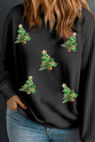 Black Christmas Tree Pattern Drop Shoulder Plus Size Sweatshirt