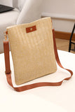 Oatmeal Straw Woven Single Button Crossbody Bag