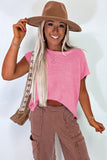 Sachet Pink Solid Color Sweater Tee with Side Slits