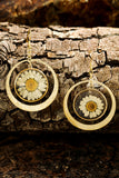 Gold Daisy Disc Dangle Hook Earrings