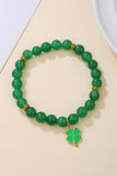 Blackish Green St Patricks Shamrock Beaded Elastic Bracelet