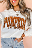 Beige Heat-transfer PUMPKIN Season Printed Crewneck Thanksgiving Sweatshirt