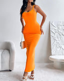 U Neck Spaghetti Strap Maxi Dress