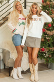 Beige Tinsel Holly Jolly Graphic Classic Sweater